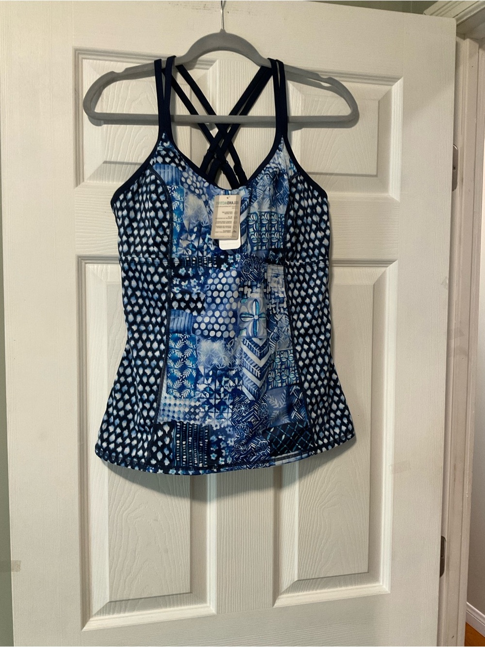 Tommy Bahama Blue Mixed-Print Crisscross Swim Tank